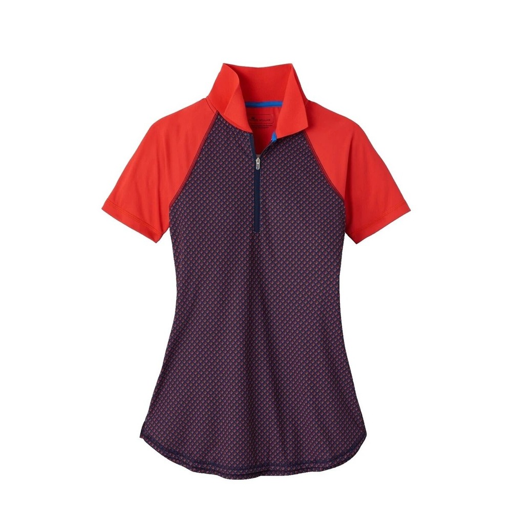 Peter Millar Womens Red Navy Fan Print 1/4 Zip Golf Polo Shirt LF21EK12 Small